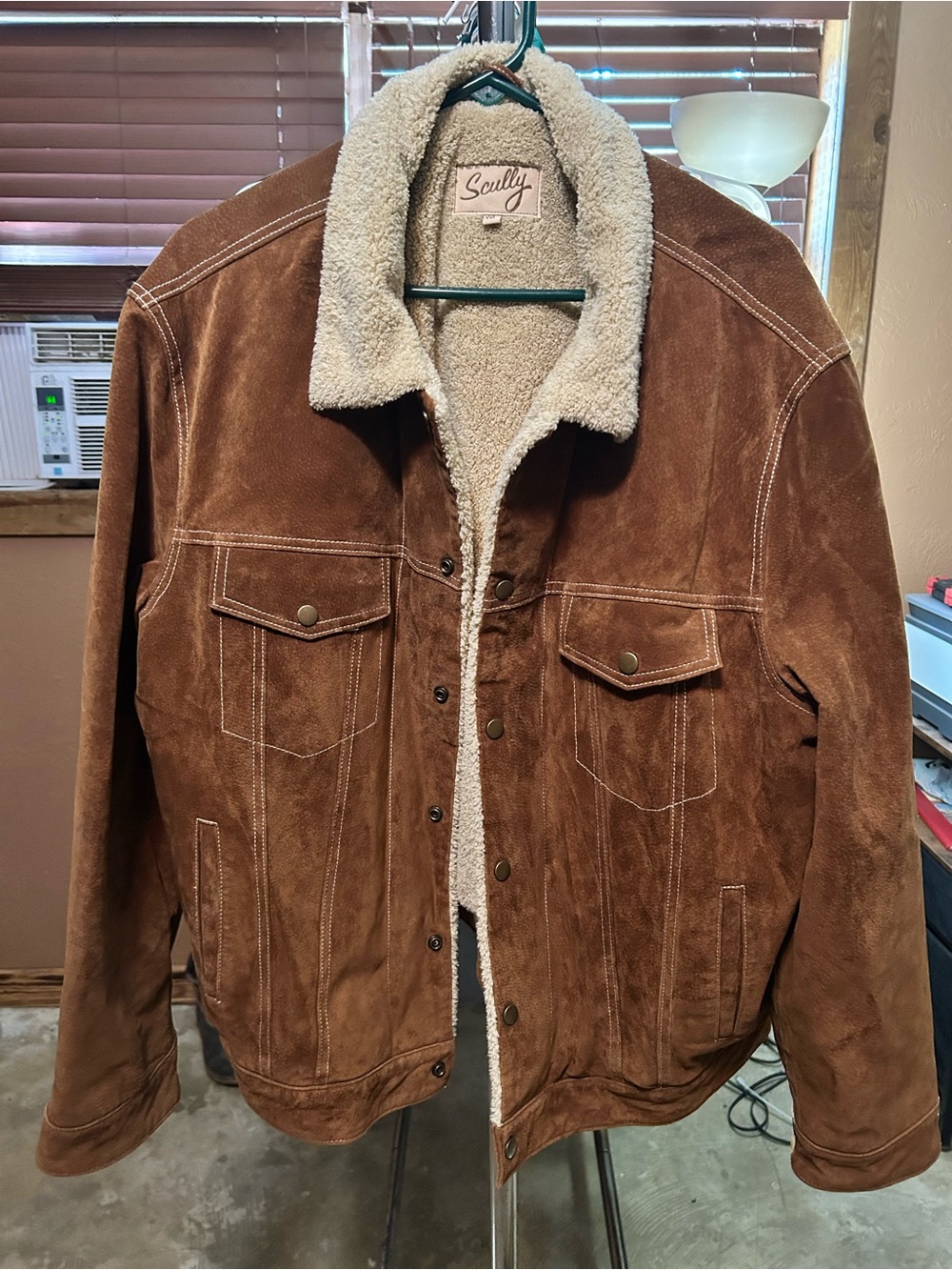 Scully Brown Suede Sherpa-Lined Bomber Jacket